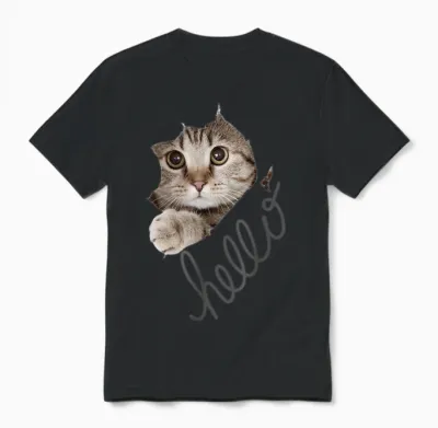 Cute Cat Motif with Beautiful Print T-Shirt, Black Unisex T-Shirt - Black