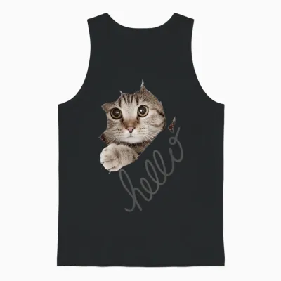 Cute Cat Motif with Beautiful Print T-Shirt, Black Unisex Tank Top - Black
