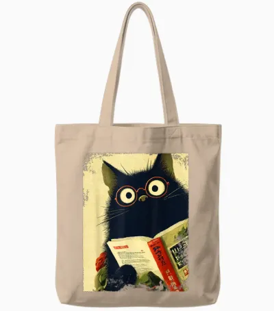Vintage Japanese Cat for Book Lover Librarian Cat Daddy Teacher Tote Bags - Natural