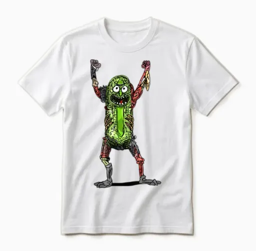 Mademark X Rick and Morty - Rick and Morty - Pickle Rick Pop on Black Unisex T-Shirt in White