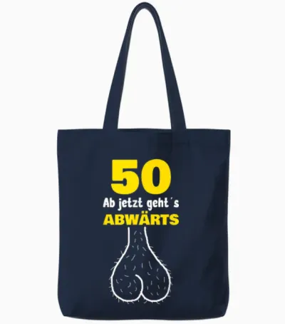 50th Birthday from Now Goes Downward Funny Men's Outfit Tote Bags - Navy