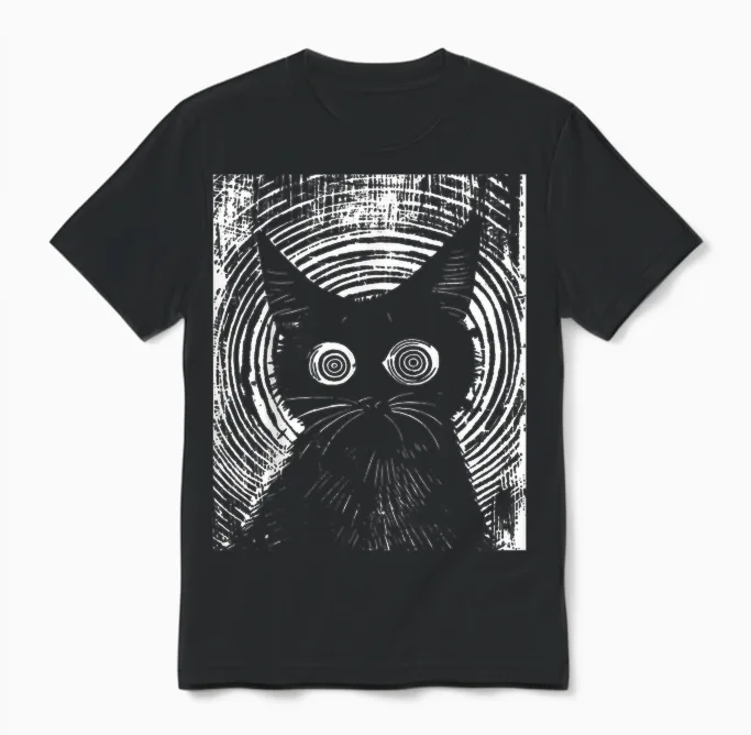 Trippy Cat | Pastel Goth Gothic Grunge Alt Punk Weirdcore T-Shirt, Black Unisex T-Shirt in Black