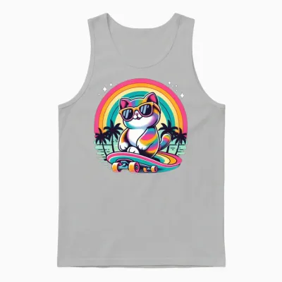 Retro Skateboard Cat Unisex Tank Top - Ash