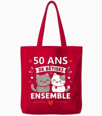 Humour Anniversaire 50 Ans Mariage Chat Couple 50 Ans Tote Bags - Red