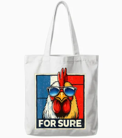 For Sure Coq French Glasses Parody Pop Art Vintage Meme Tote Bags - White