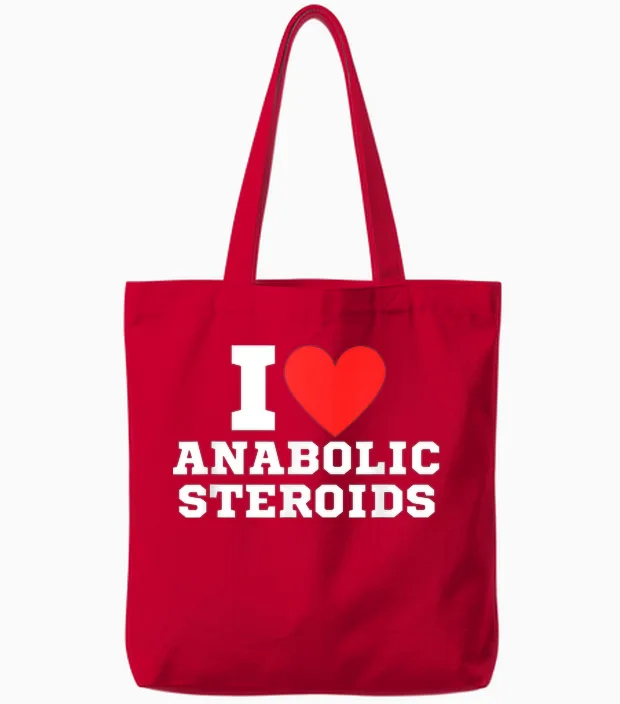 I Love Tren Anabolic Steroids | Funny Gym T-Shirt, Black, S Tote Bags in Red