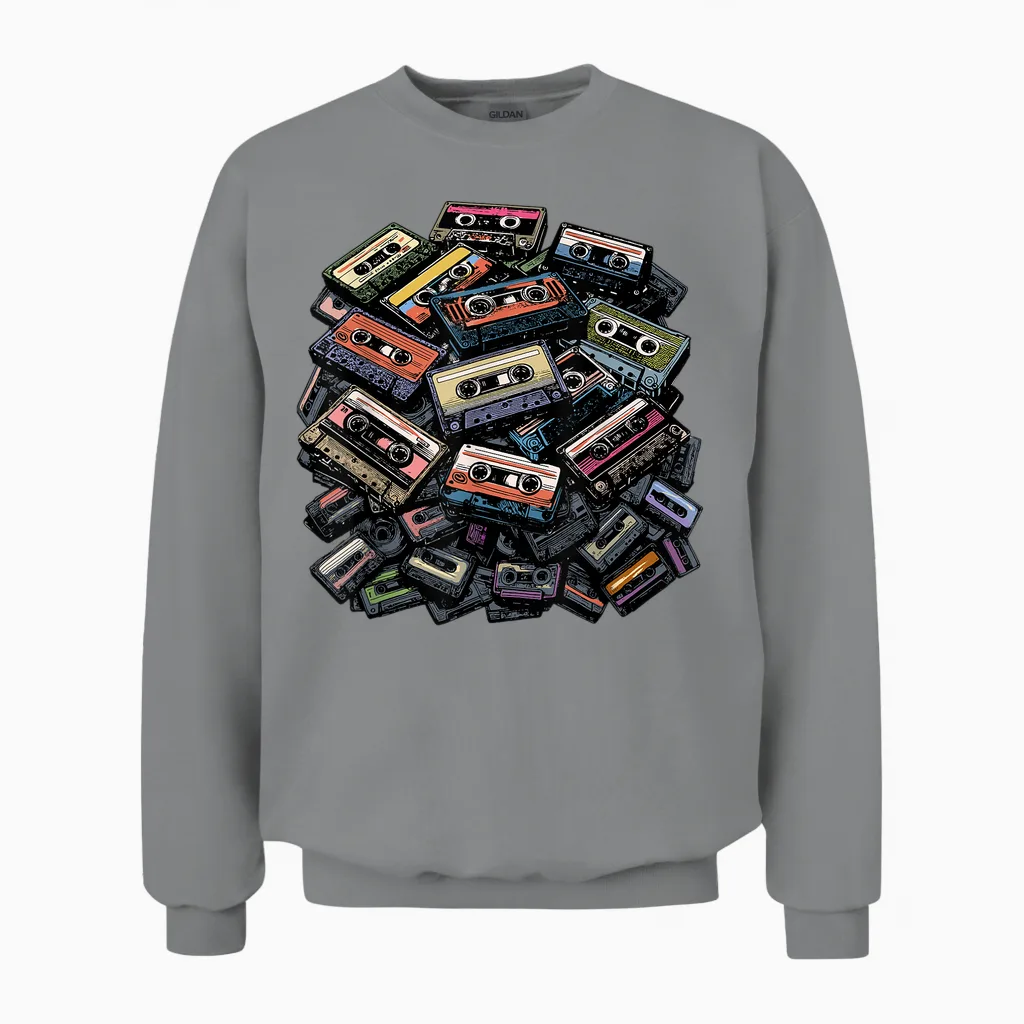 Mixtapes Shirt Cassette Vintage Cassette Tapes 80s Radio Music T-Shirt, Grey, S Unisex Sweatshirt in Sport Grey