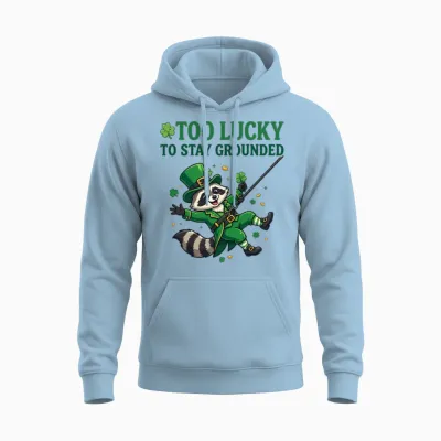 Too Lucky to Stay Grounded Funny Raccoon Unisex Hoodie - Light Blue