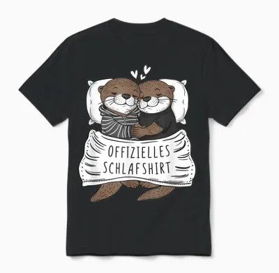 Official Sleep Shirt Cute Otter Couple Sleep T-Shirt, Black Unisex T-Shirt - Black