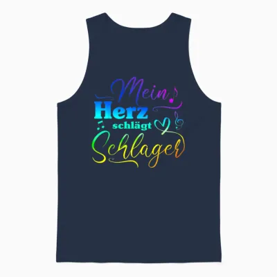 T-Shirt with German Text "my Heart Beats for Schlagermusik" [, Black Unisex Tank Top - Navy