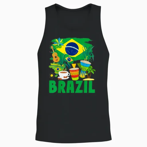 Brazil Flag - Outfit Idea for Children - Flag of Brazil and Brazil T-Shirt, Yellow, S Unisex Tank Top - Black