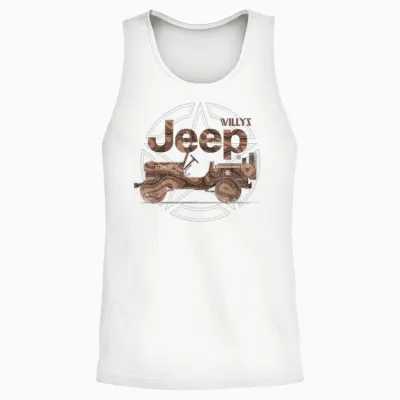 Jeep Willys Ma Star T-Shirt, Black Unisex Tank Top - White