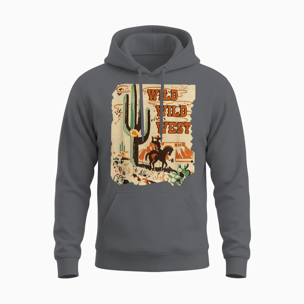 Wild Wild West Western Life Southwest Desert Vibes Cactus Unisex Hoodie in Charcoal