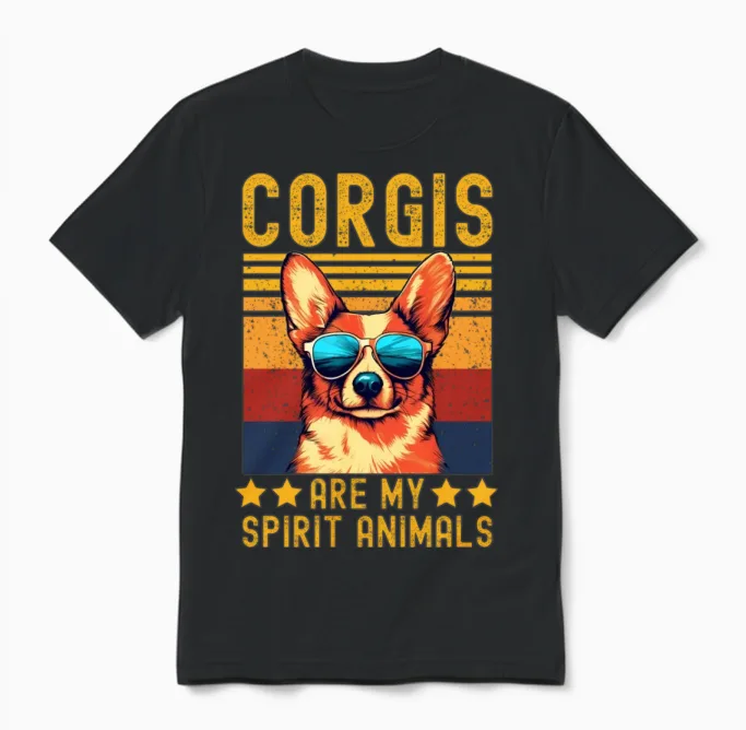 Corgi with Sunglasses Retro Unisex T-Shirt - Black