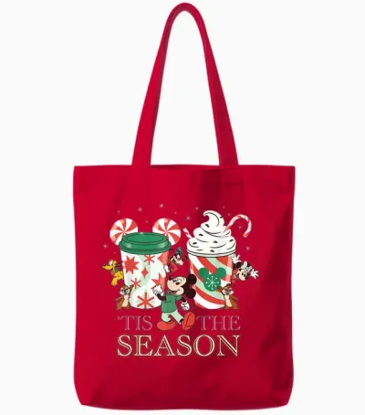 Disney Mickey & Friends 'tis the Season Christmas Coffee Tote Bags - Red
