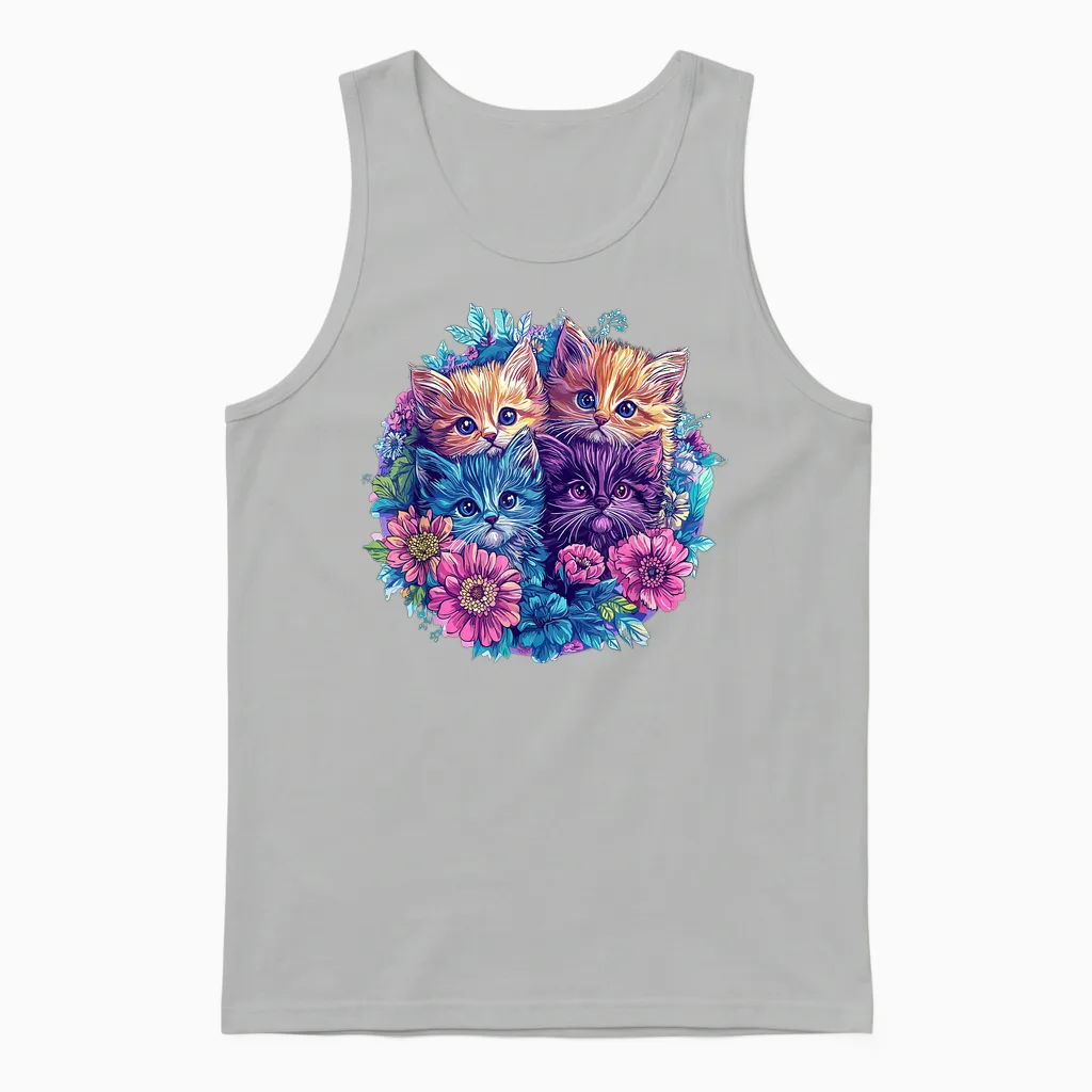 Chats Mignons Entourés De Fleurs Vibrantes Unisex Tank Top in Ash