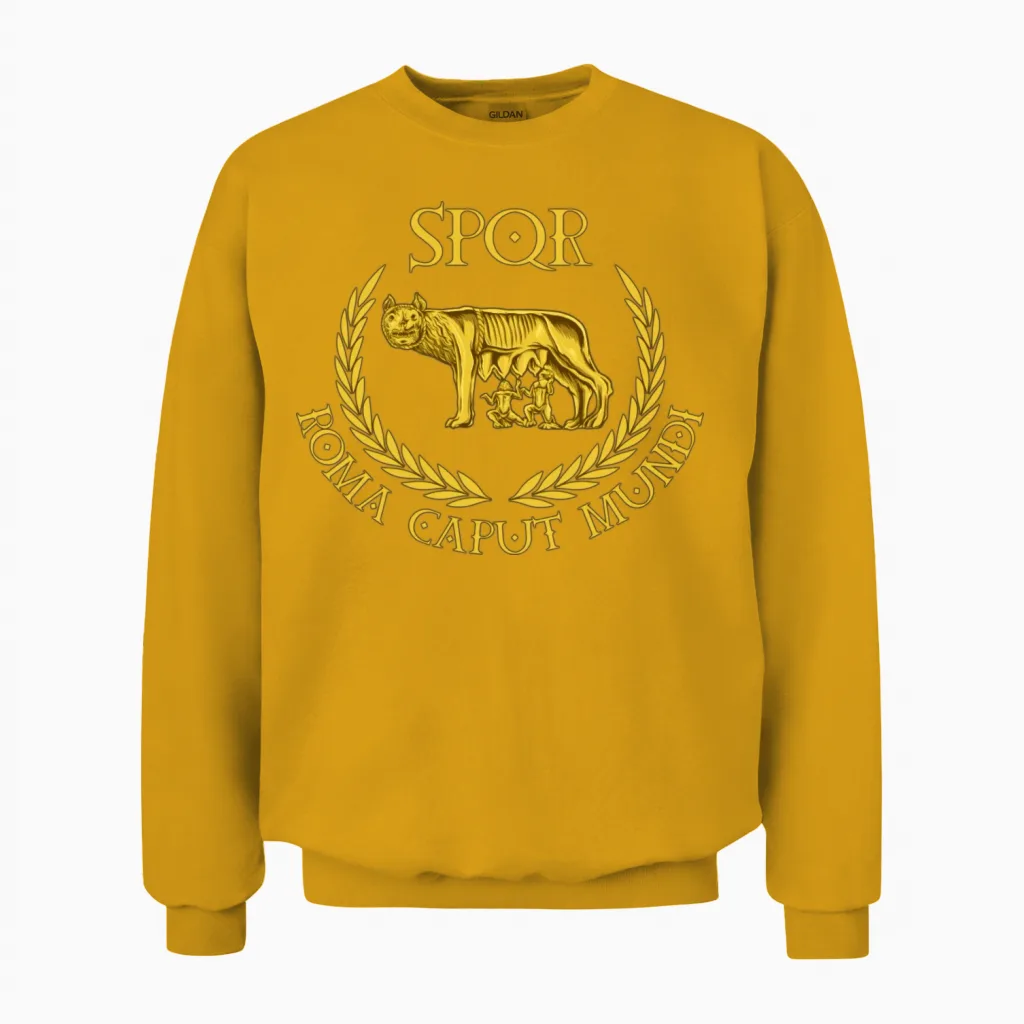 Spqr Roma Caput Mundi Capitoline Wolf Unisex Sweatshirt in Gold