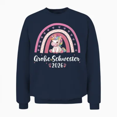 Children's T-Shirt with German Text "ich Werde Große Schwester 2026" [german Language], Black, S Unisex Sweatshirt - Navy