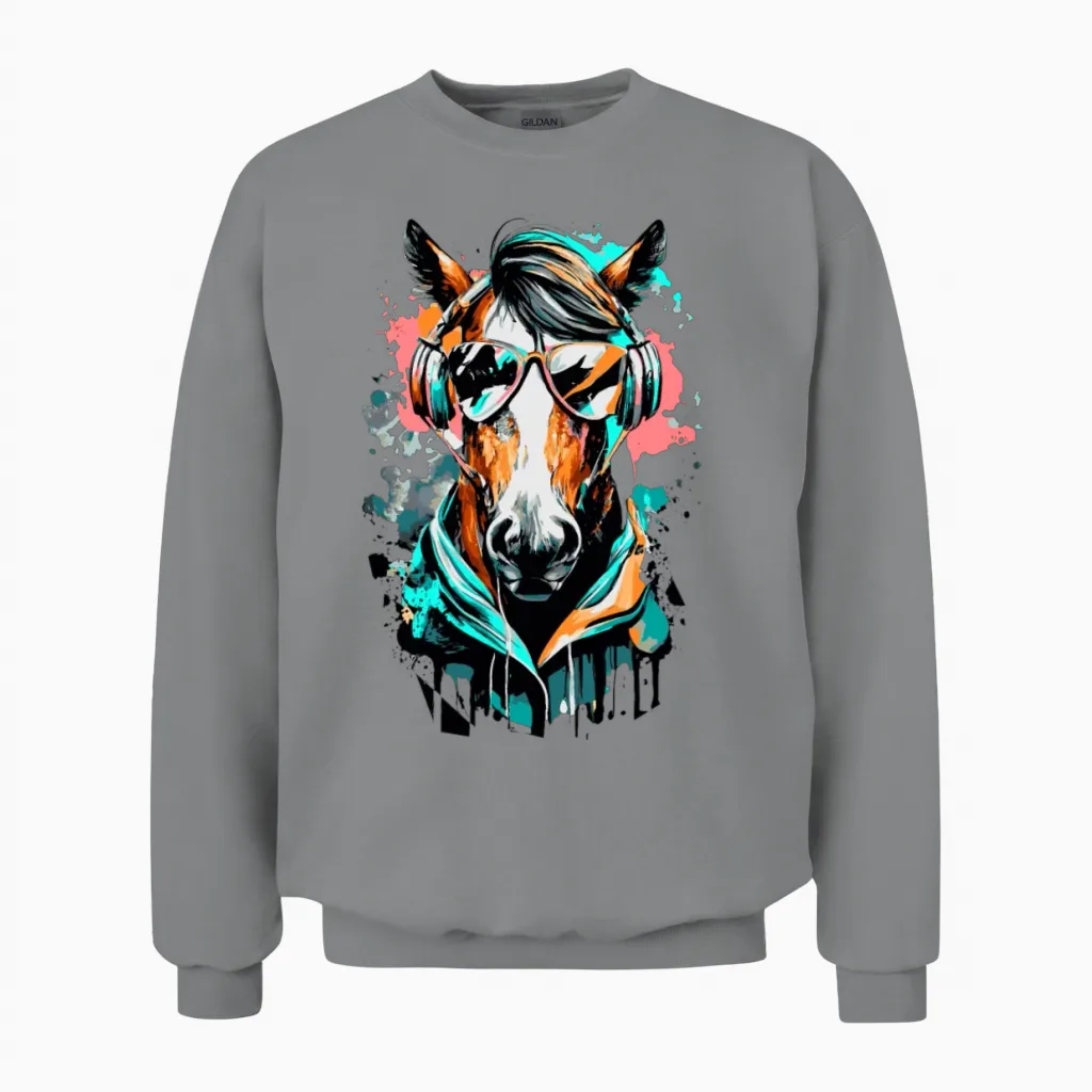 Horse Riding - Cute Horse Head - Equestrian Sports Unisex Sweatshirt in Sport Grey
