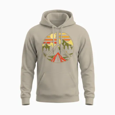Hiking Outdoors Peace and Love Unisex Hoodie - Sand