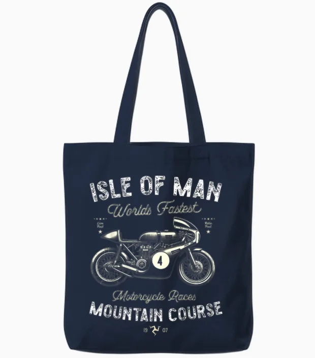 Retro Isle of Man Tt Races Vintage Motorcycle Race Tote Bags in Navy