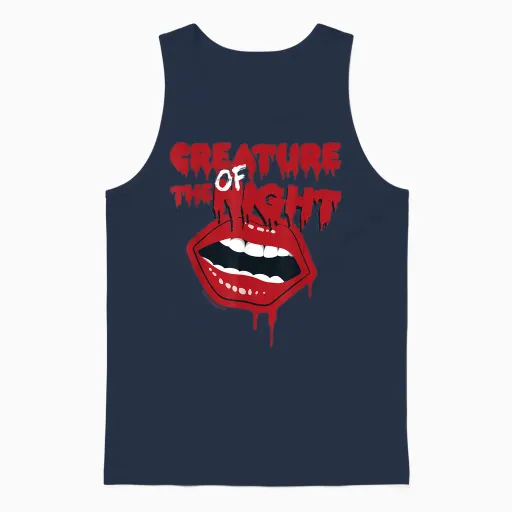 Rocky Horror Show the Creature of the Night Mouth T-Shirt, Black Unisex Tank Top in Navy