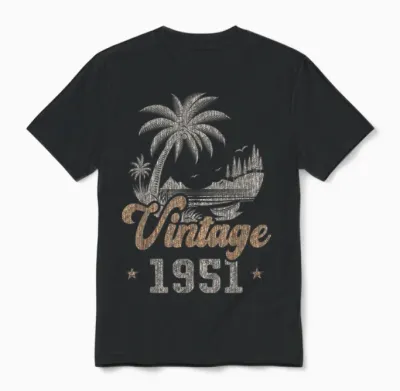 Vintage 1951 Anniversaire 75 Ans Palmiers Unisex T-Shirt - Black