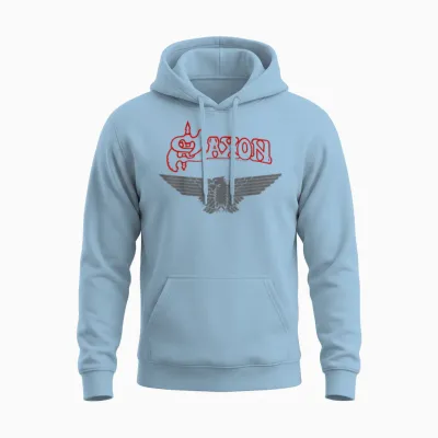 Offiziell Saxon Eagle Vintage Band Retro Musik Heavy Metal Unisex Hoodie - Light Blue