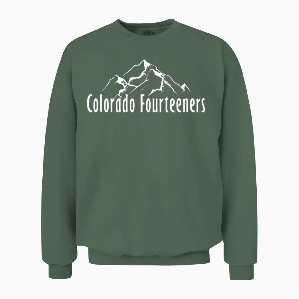 Colorado Fourteeners 2 Sided 14ers Unisex Sweatshirt in Military Green