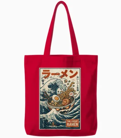 Ramen Japan Streetwear Cyberpunk Y2k Retro Manga Anime T-Shirt, Black, S Tote Bags - Red