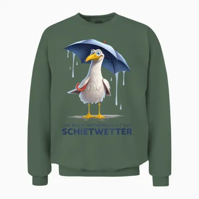 Schietwetter Saying - Seagull North Coast Beach Sea Funny Unisex Sweatshirt - Military Green