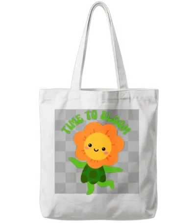 Time to Bloom: Floral Print Design Tote Bags - White