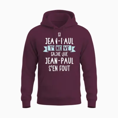Men's Gift Humour Personalised Name Jean-Paul T-Shirt, Black, S Unisex Hoodie - Maroon