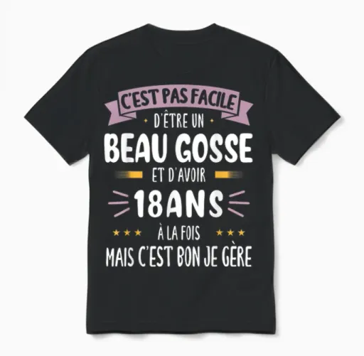 Original Birthday Gift Boy 18 Years Old Beau Gosse Humour Unisex T-Shirt in Black