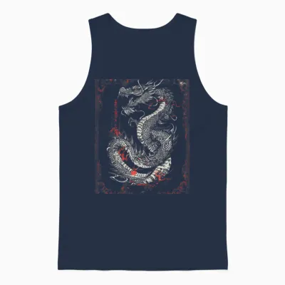 Gotische Drachen-Tattoo-Kunst Im Gothic-Stil, Asiatische Fantasie Unisex Tank Top - Navy