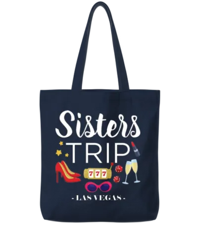 Girls Vacation Las Vegas Sisters Trip Print Tote Bags - Navy