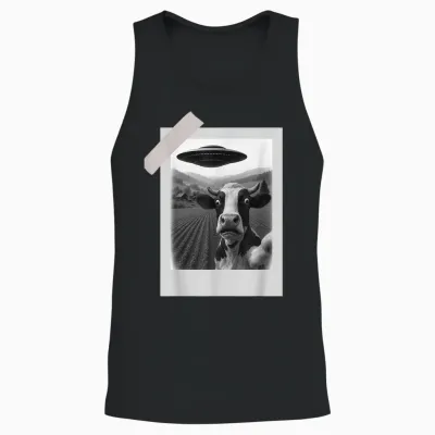 Funny Ufo Cow Selfie | Alien Abduction Farm Unisex Tank Top - Black