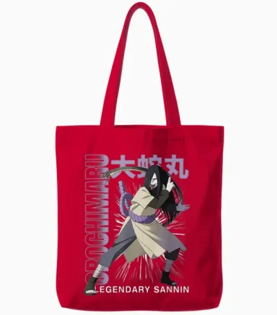 Naruto Shippuden Orochimaru Legendary Sannin Anime T-Shirt, Black, S Tote Bags - Red
