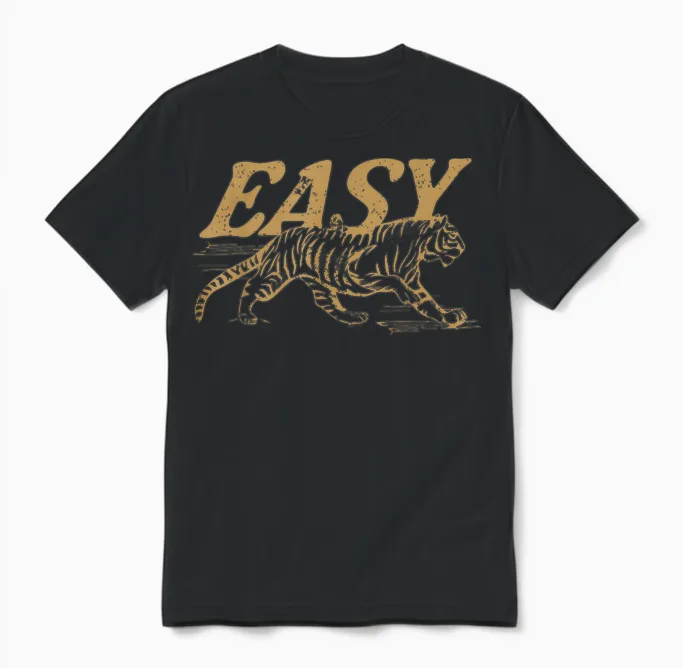 Easy Tiger Vintage Distressed Tiger Trendy Grunge Indie Boho Unisex T-Shirt in Black
