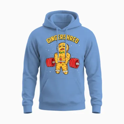 Gingershred Funny Gingerbread Man Gym Bodybuilding Christmas Unisex Hoodie - Carolina Blue