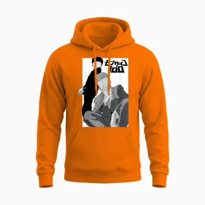 Mob Psycho 100 Black and White Shigeo and Arataka Anime Unisex Hoodie - Safety Orange