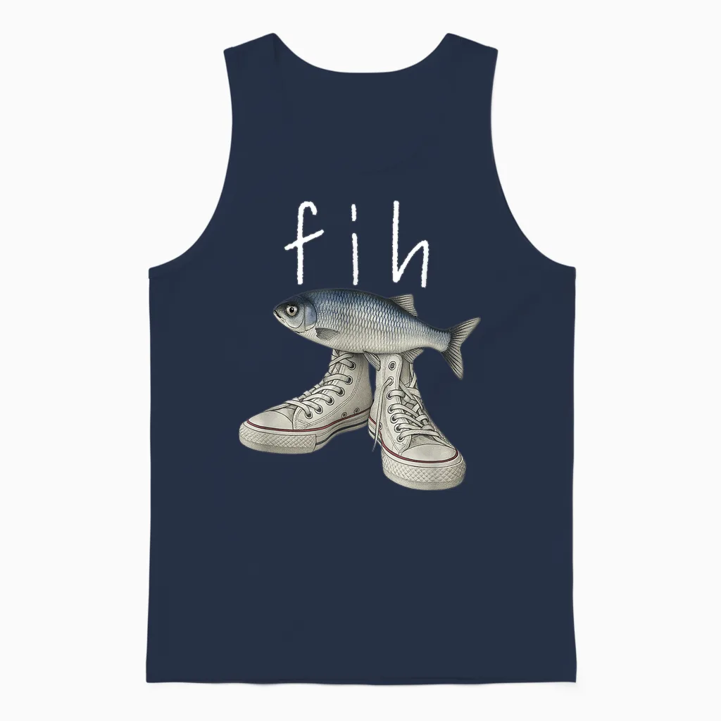 Fih Shoes Fish Funny Fit Wortspiel Meme Fih Calling Humor Unisex Tank Top in Navy