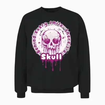 Melting Skull with Smiling Message Unisex Sweatshirt - Black