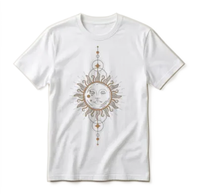 Boho Gold Sun Moon and Star Celestial Unisex T-Shirt - White