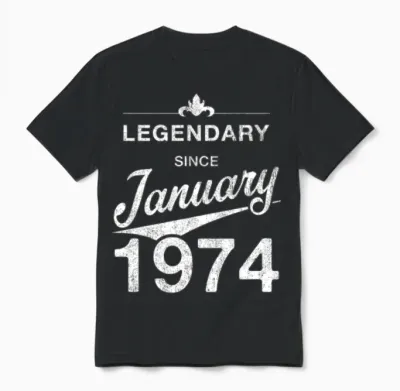 50th Birthday 50 Year Old Born January 1974 Gift Unisex T-Shirt - Black