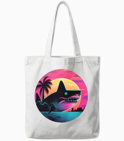 Retro Shark Lovers Design Tote Bags - White
