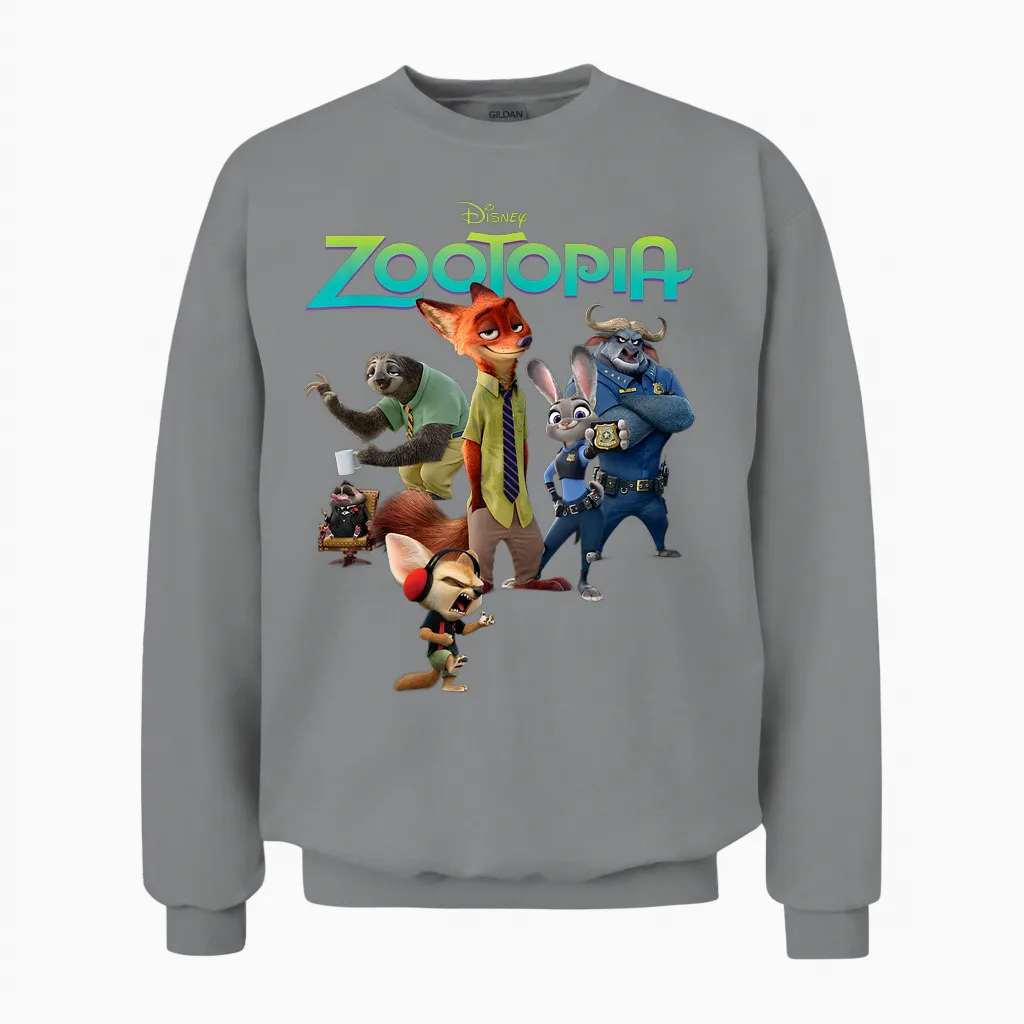 Disney Zootopia Character Group and Logo Unisex Sweatshirt in Sport Grey