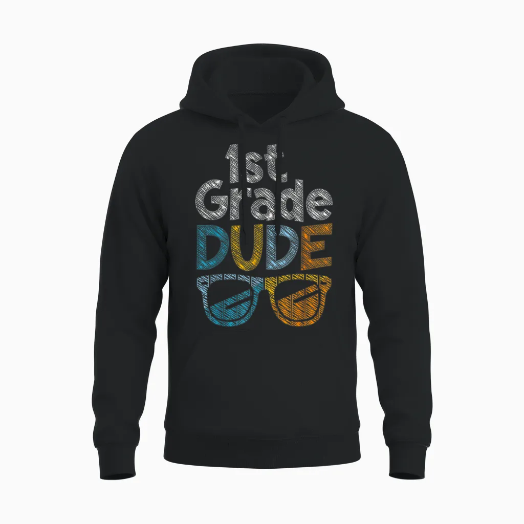 1st Grade Dude Back to School First Grade Student Unisex Hoodie in Black
