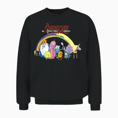 Adventure Time Classic Rainbow Unicorn Group Shot Unisex Sweatshirt - Black
