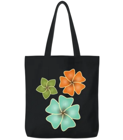 Retro Flowers Tote Bags - Black